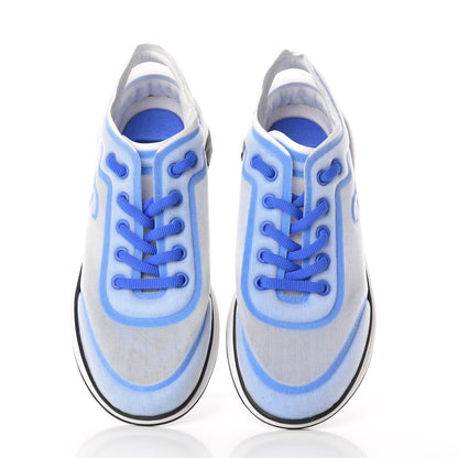 Chanel Calfskin Mesh Lycra Womens Logo Sneakers 39 White Blue 5 of 9