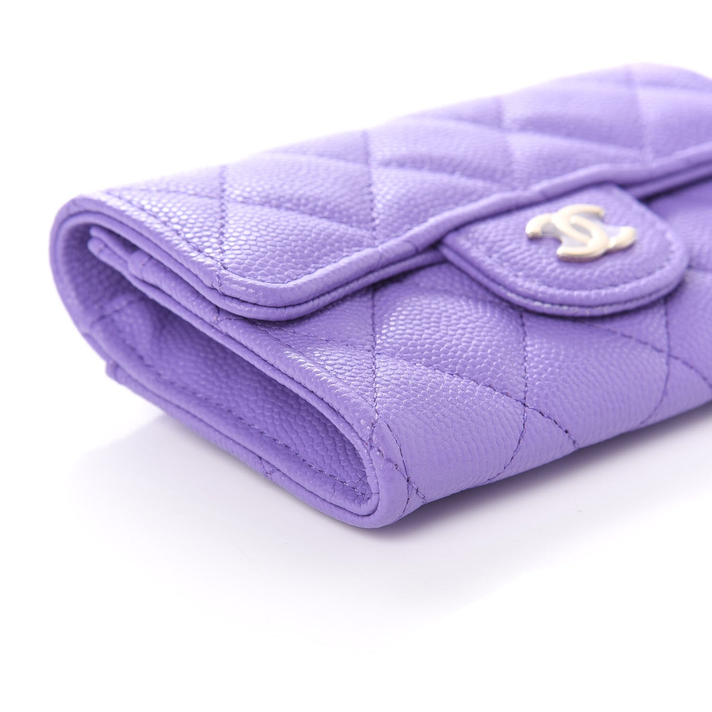 Caviar Quilted Flap Card Holder Wallet Purple