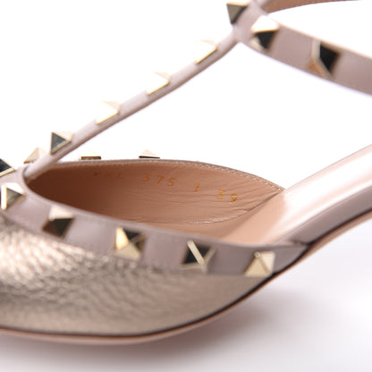 Valentino Garavani Metallic Pebbled Calfskin Rockstud Ankle Strap 65mm Pumps 39 Sasso Poudre 8 of 9