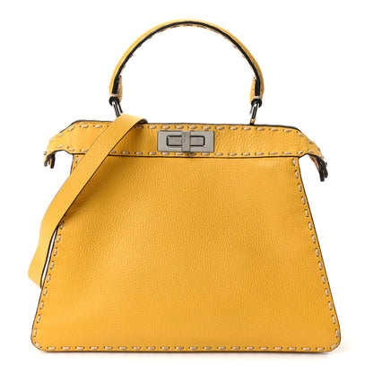 Fendi Vitello Granato Camoscio Selleria Macro Stitchings Medium Peekaboo I SEE U Satchel Mimosa 1 of 9