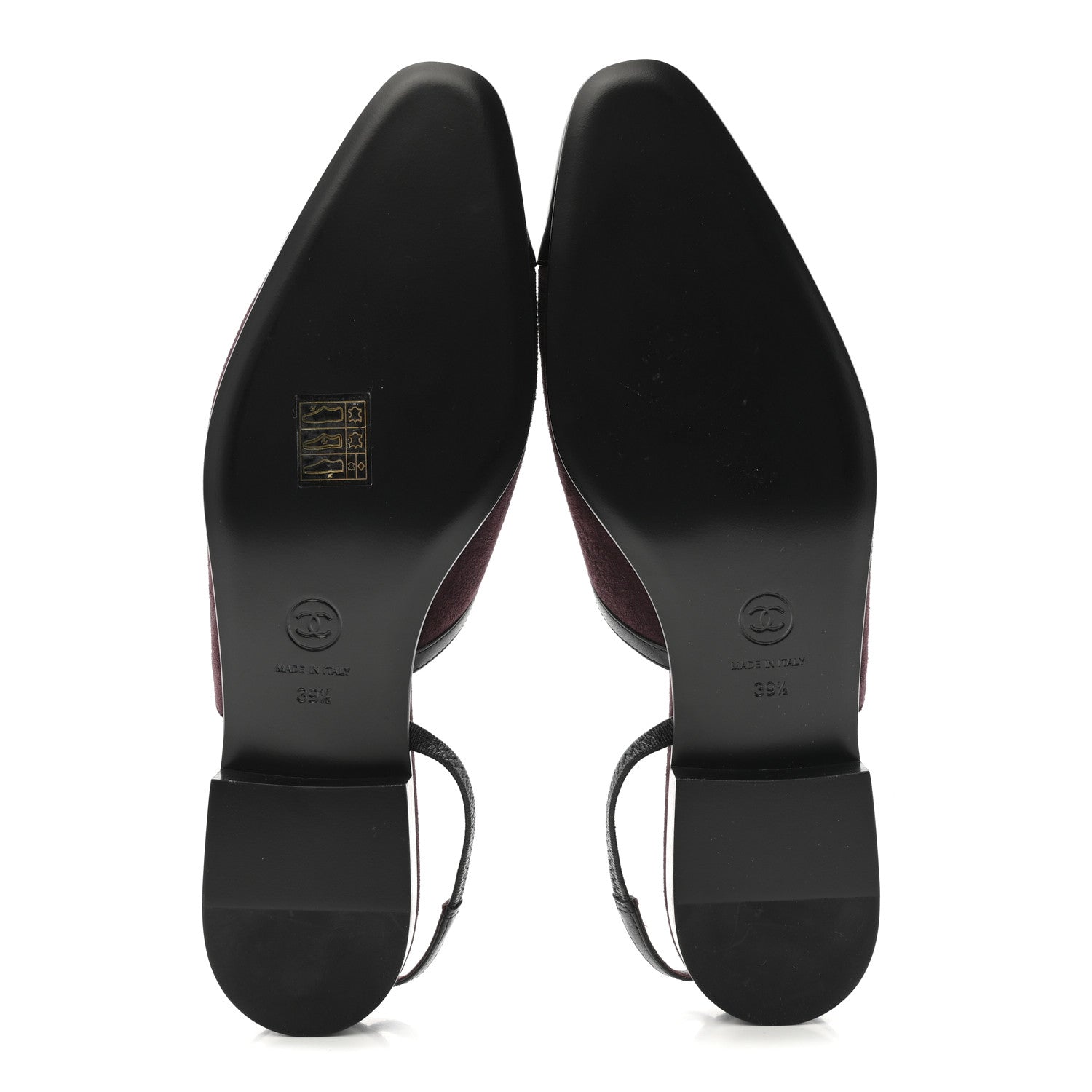 Chanel Suede Patent Crystal CC Cap Toe Slingback Flats 39.5 Burgundy Black 6 of 13