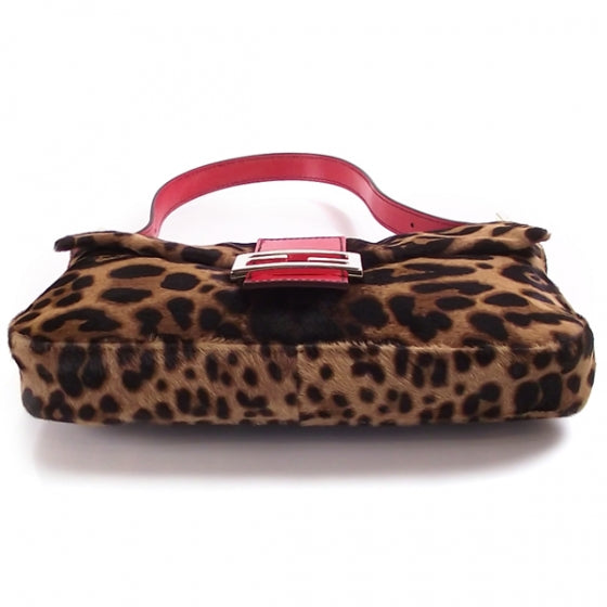 Calf Hair Leopard Print Baguette Red