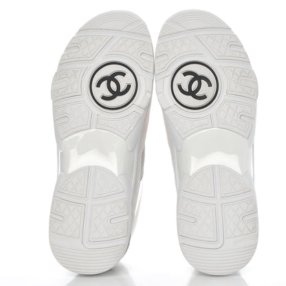 Chanel Suede Calfskin Fabric CC Sneakers 40 White Grey Fluo Orange 5 of 9