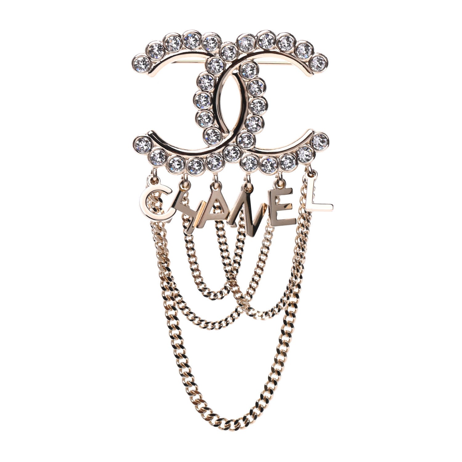 Chanel Metal Crystal Bow-tiful CC Chain Brooch Gold 1 of 5