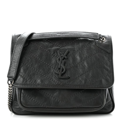 Saint Laurent Crinkled Calfskin Matelasse Monogram Baby Niki Chain Satchel Storm 1 of 12