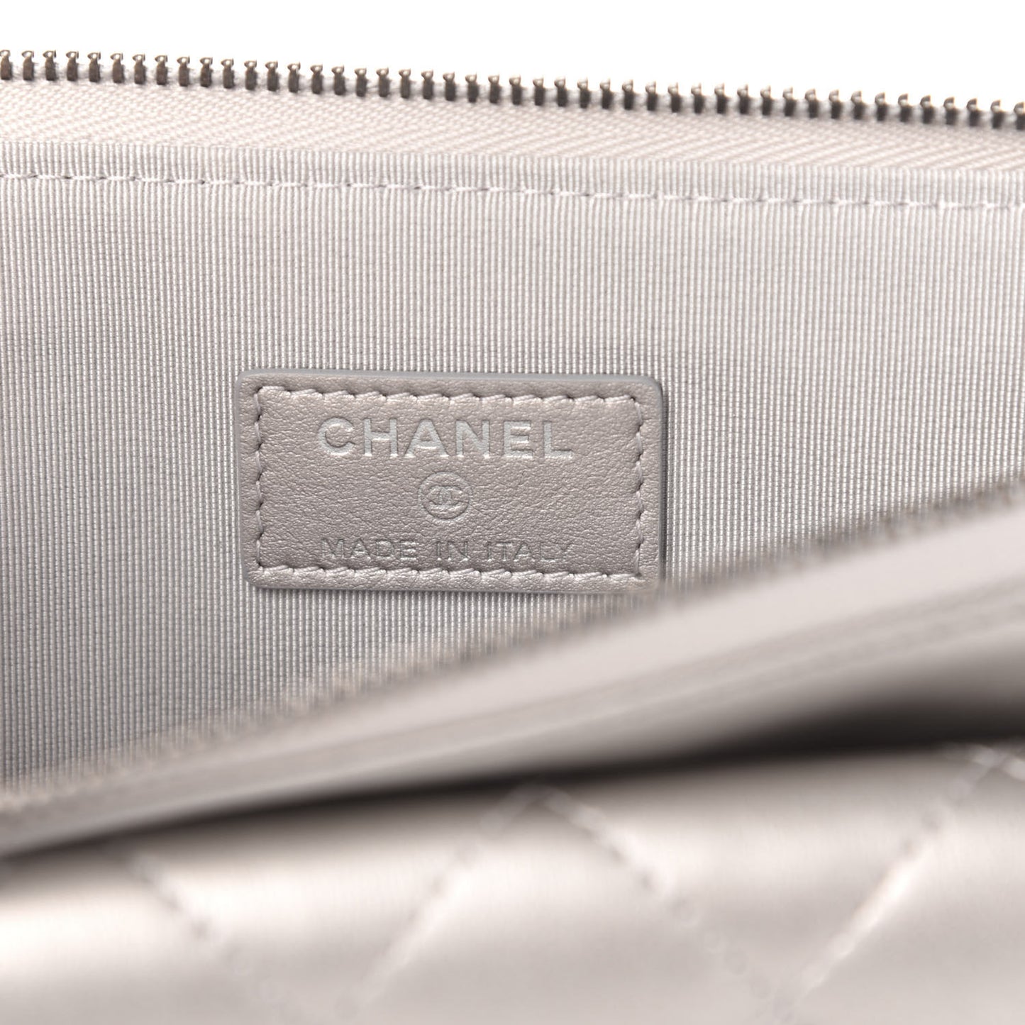 Metallic Lambskin Quilted Clutch With Chain Silver