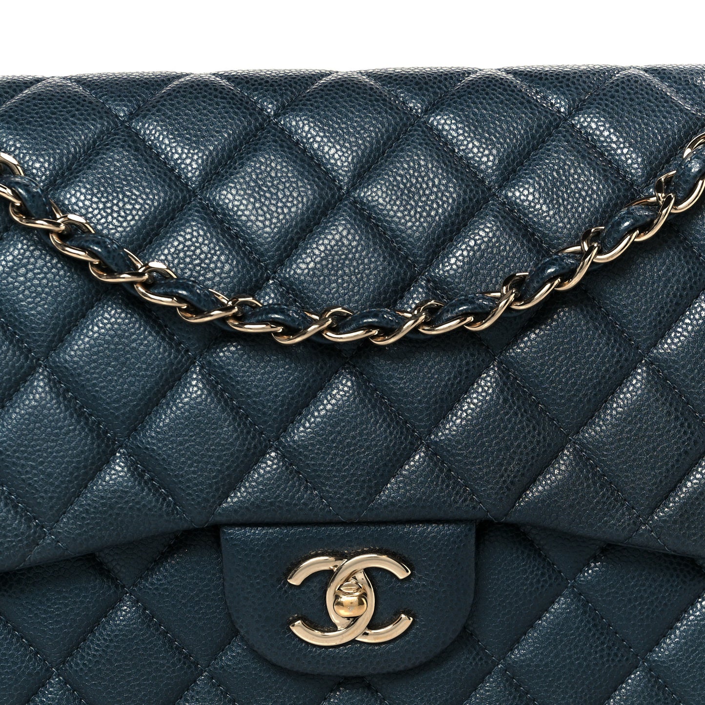 Metallic Caviar Quilted Jumbo Double Flap Dark Blue