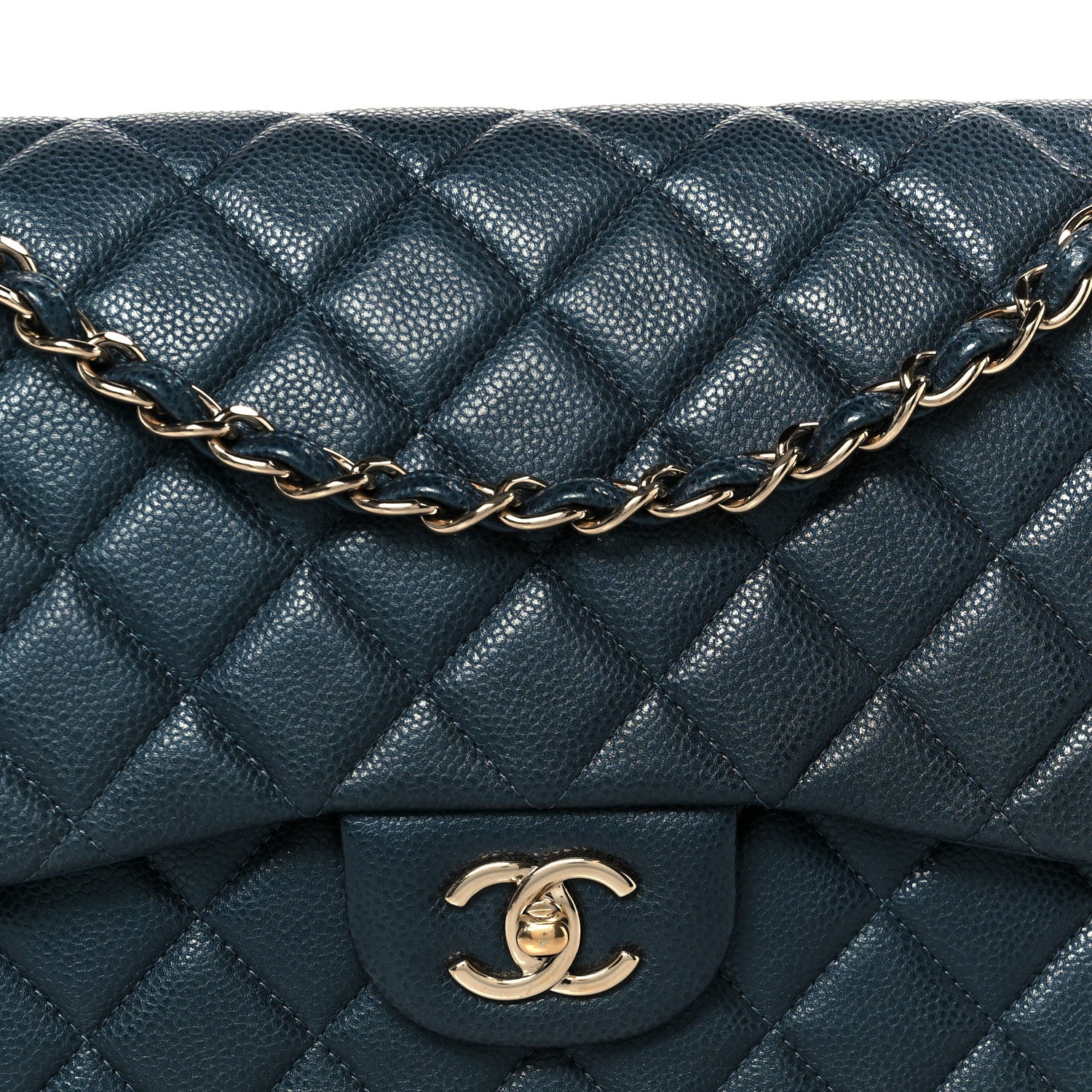 Chanel Metallic Caviar Quilted Jumbo Double Flap Dark Blue 9 of 11
