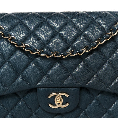 Chanel Metallic Caviar Quilted Jumbo Double Flap Dark Blue 9 of 11