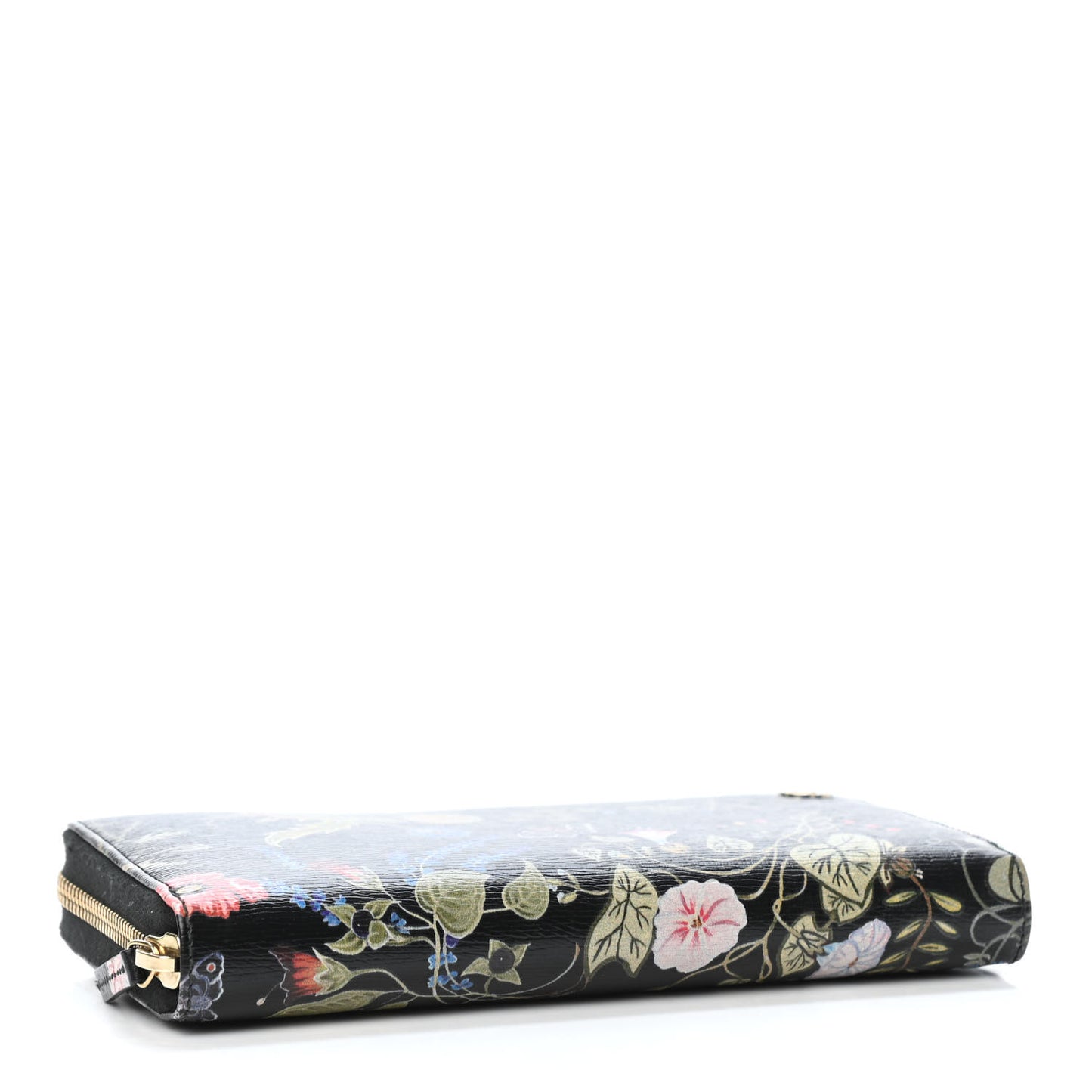 Shangai Calfskin Flora Knight Zip Around Wallet Black