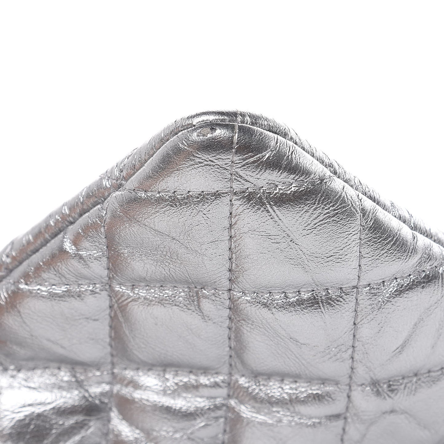 Metallic Calfskin Quilted Large Cosmo Cosmetic Case Silver