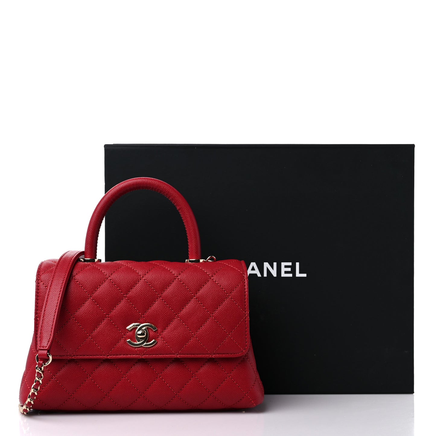 Caviar Quilted Mini Coco Handle Flap Red