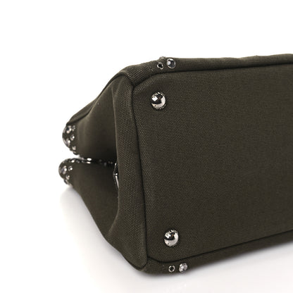 Prada Canvas Crystal Studded Canapa Tote Militare 8 of 9