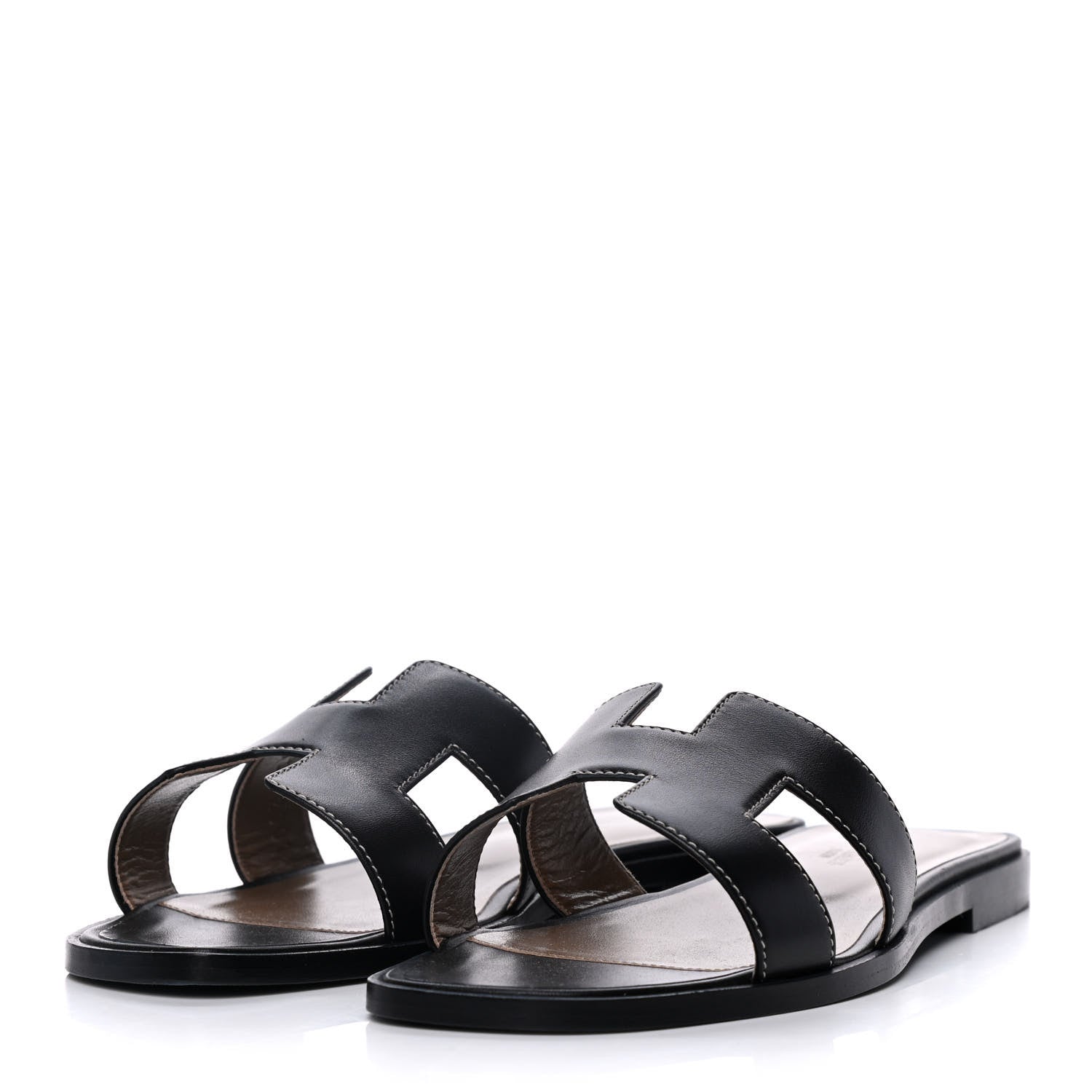 Hermes Box Calfskin Oran Sandals 37 Black 3 of 8