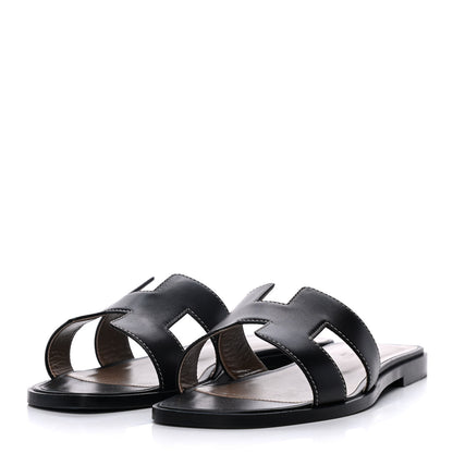 Hermes Box Calfskin Oran Sandals 37 Black 3 of 8