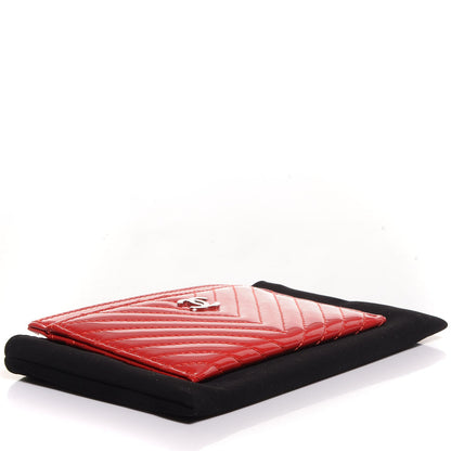 Chanel Patent Chevron Card Holder Red 4 of 8