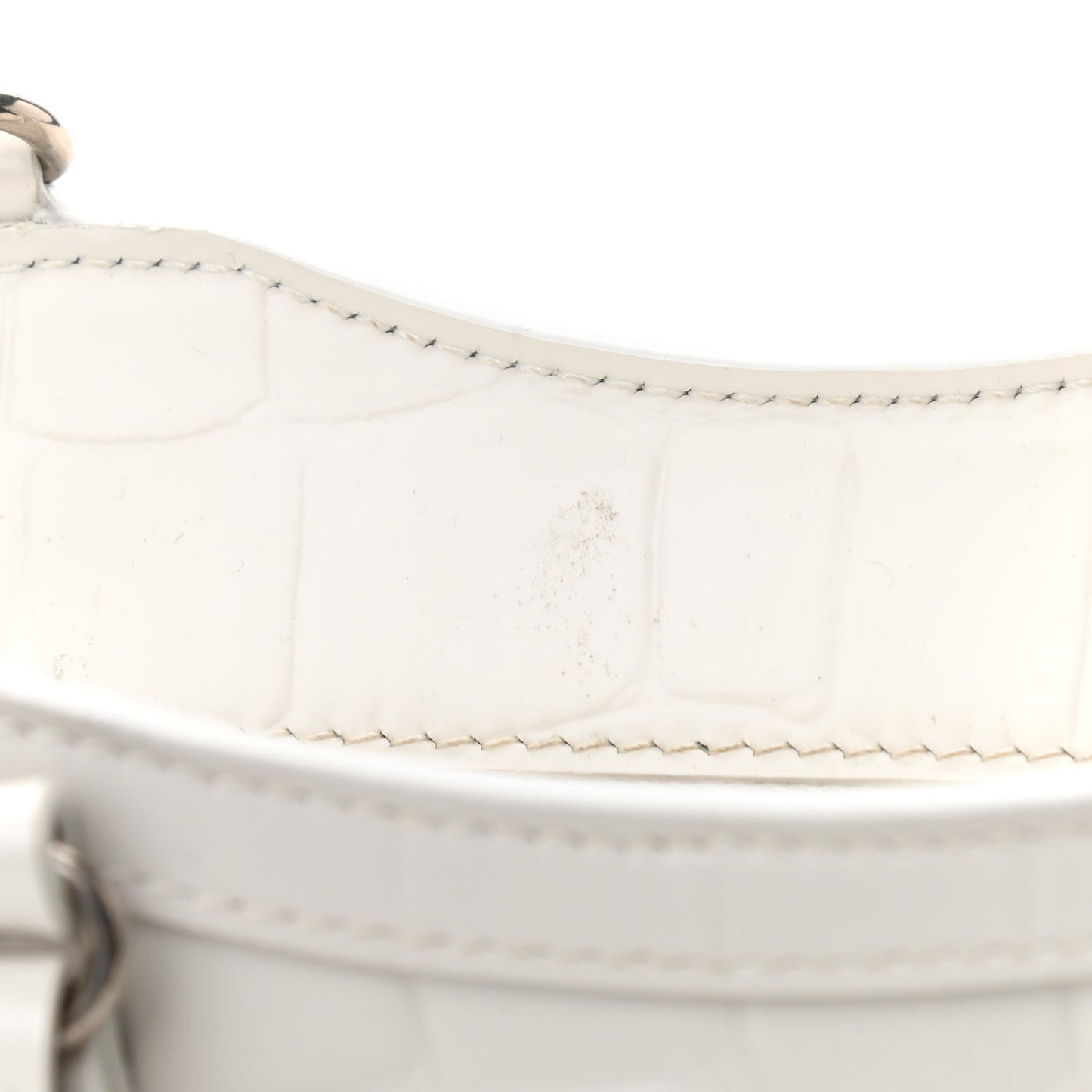 Semi Shiny Calfskin Crocodile Embossed Neo Classic Silver Hardware Mini City White