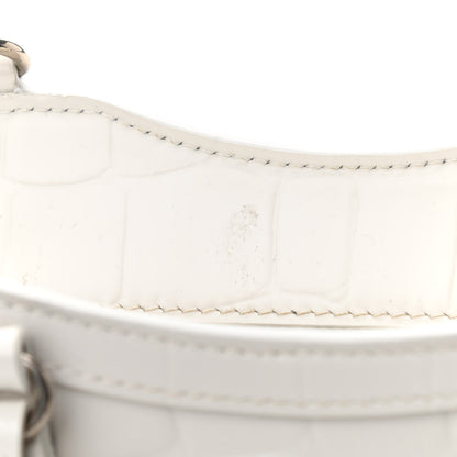 Balenciaga Semi Shiny Calfskin Crocodile Embossed Neo Classic Silver Hardware Mini City White 10 of 10