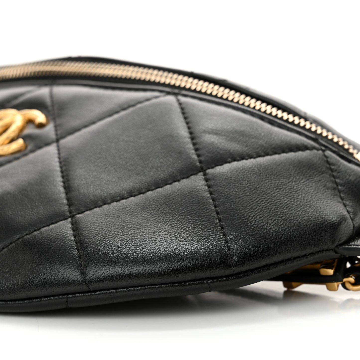 Lambskin Enamel Quilted Waist Bag Black