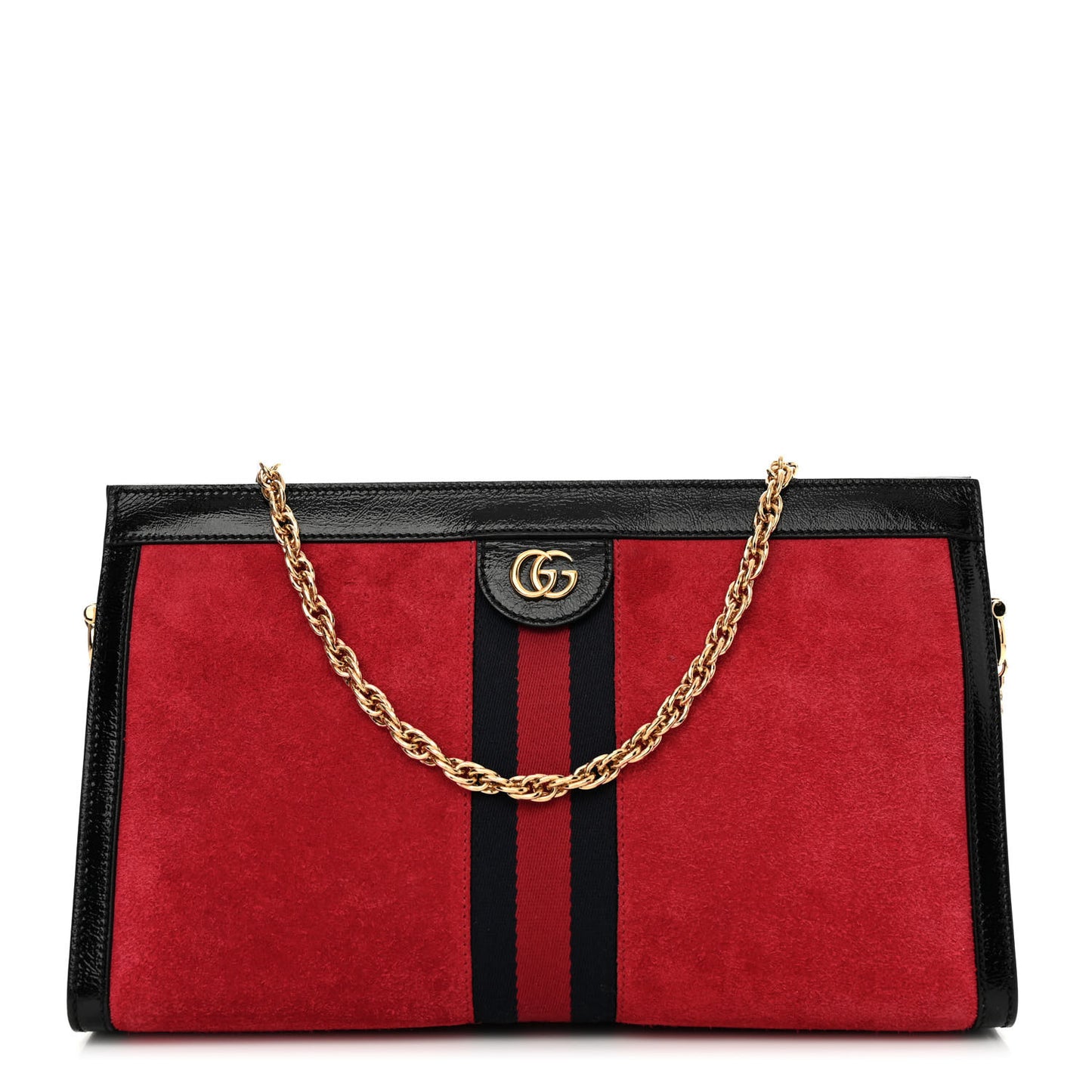 Suede Patent Web Medium Ophidia Chain Shoulder Bag Hibiscus Red Black