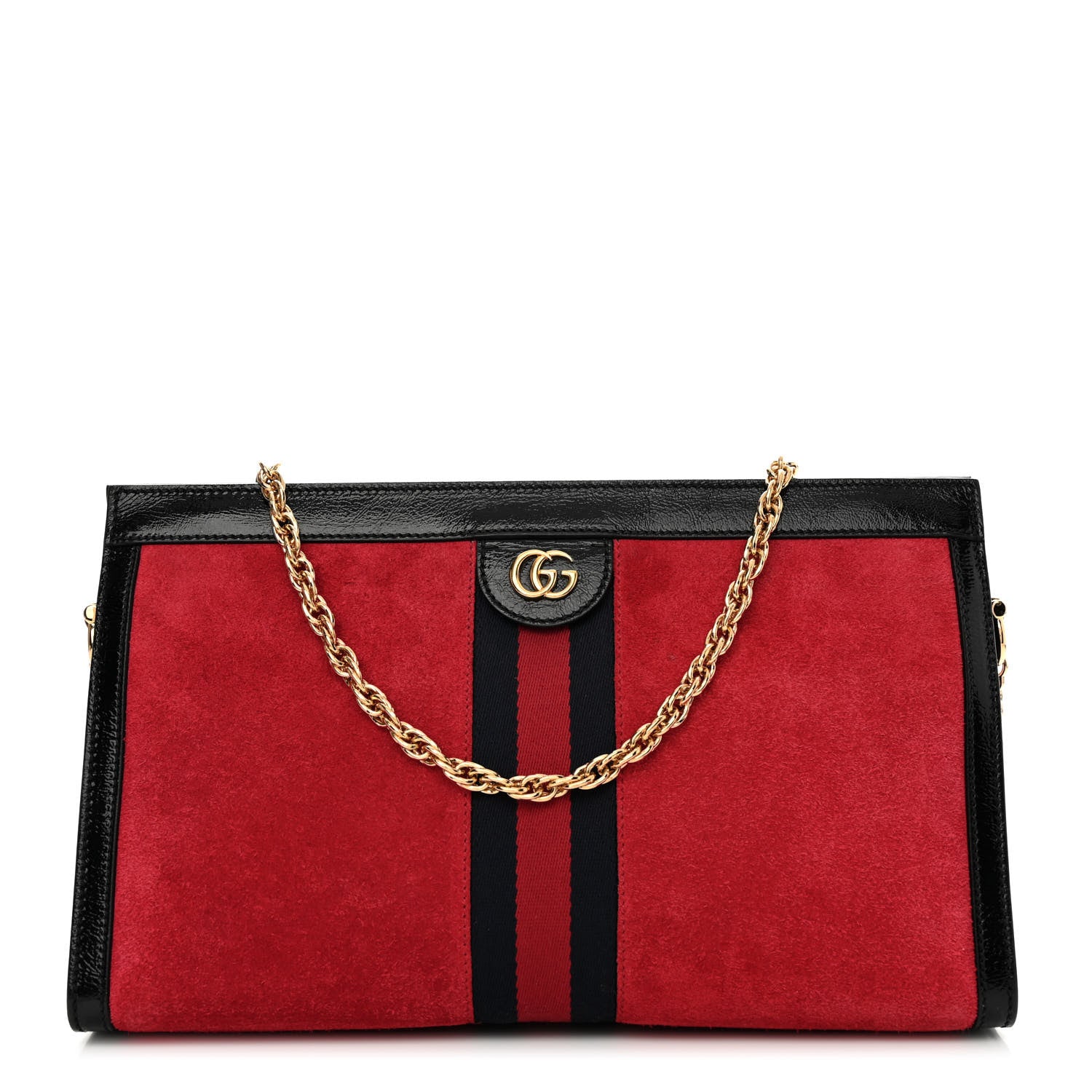 Gucci Suede Patent Web Medium Ophidia Chain Shoulder Bag Hibiscus Red Black 1 of 15