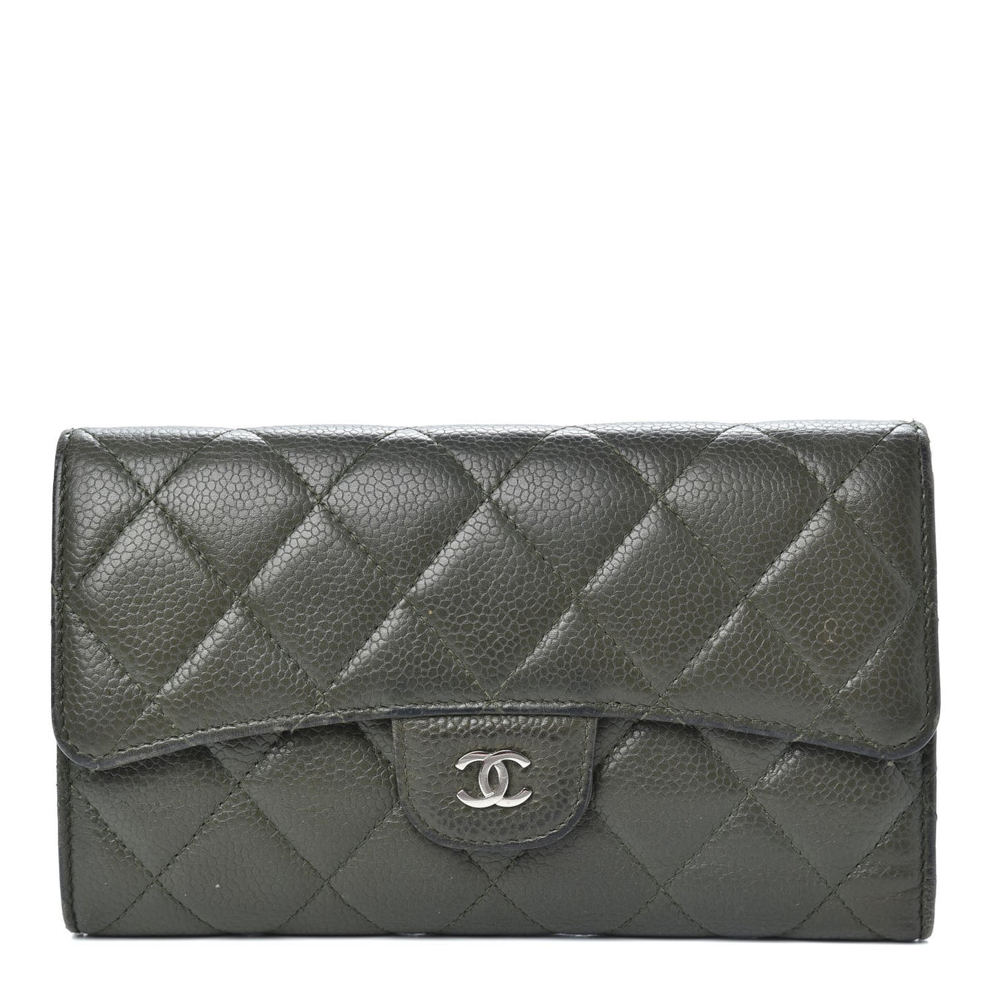 Caviar Quilted Large Flap Wallet Dark Green