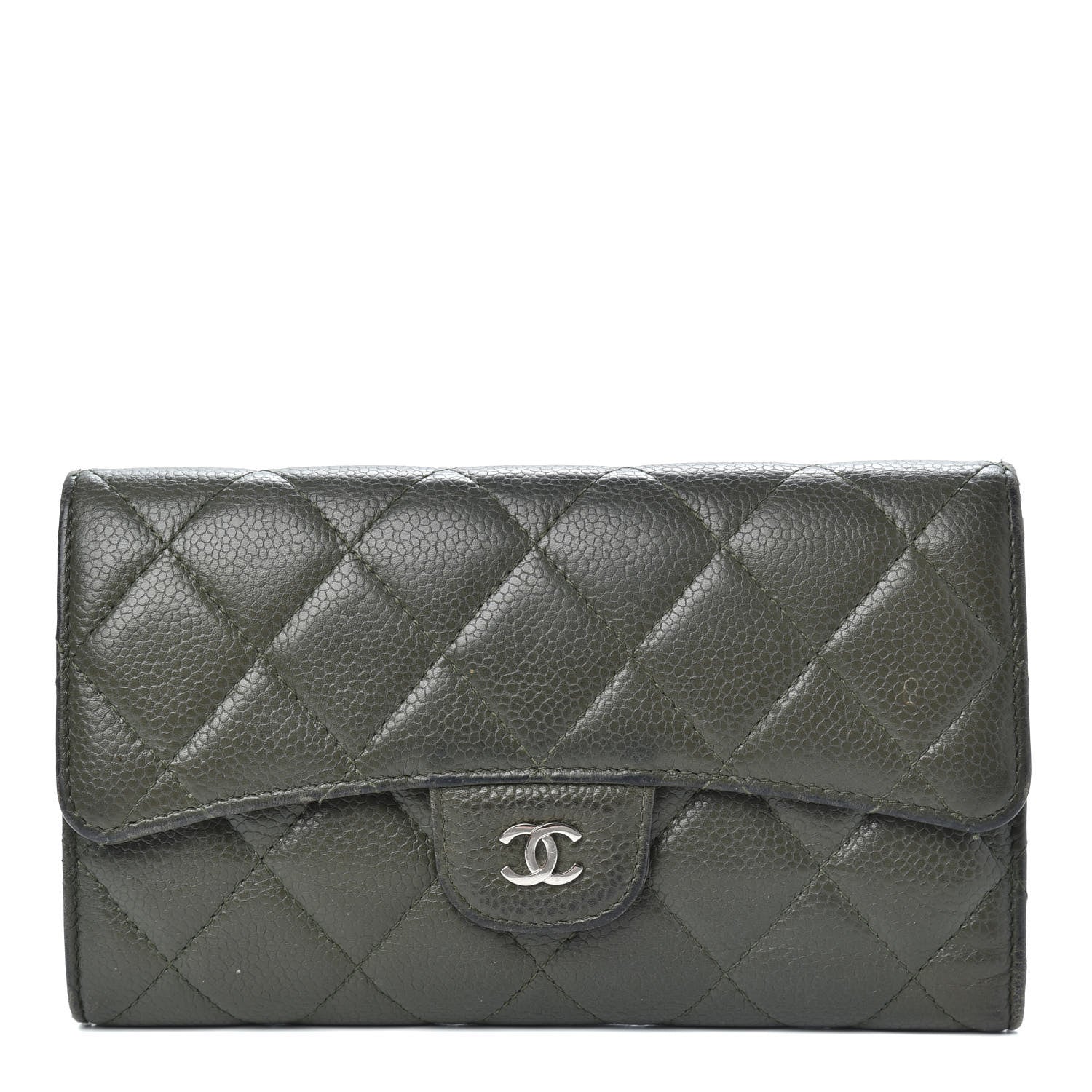 Chanel Caviar Quilted Large Flap Wallet Dark Green 1 of 17