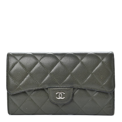 Chanel Caviar Quilted Large Flap Wallet Dark Green 1 of 17