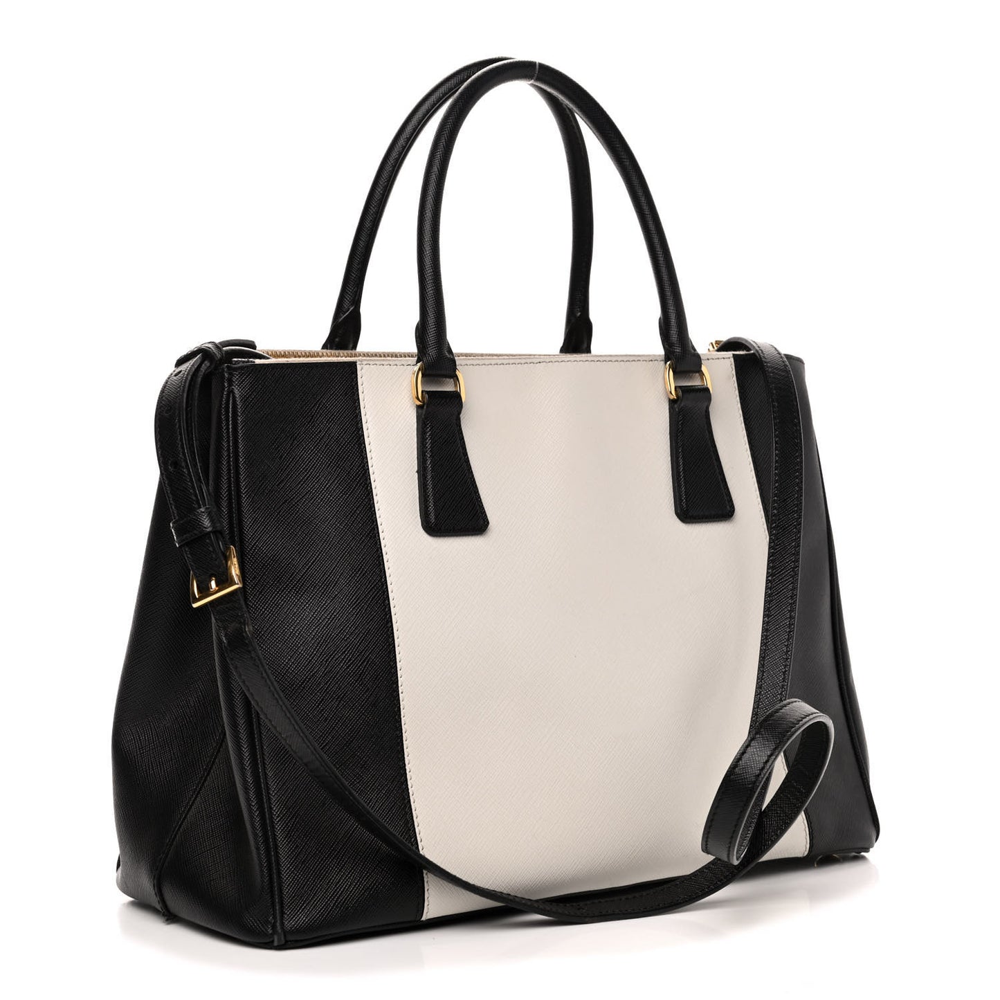 Saffiano Lux Colorblock Medium Galleria Double Zip Tote Black Talco