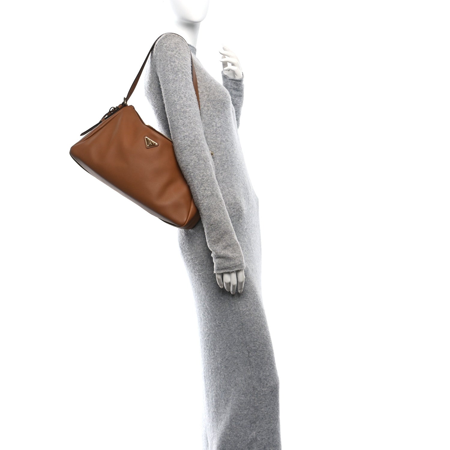 Prada Soft Calfskin Large Aimee Shoulder Bag Caramel 2 of 9