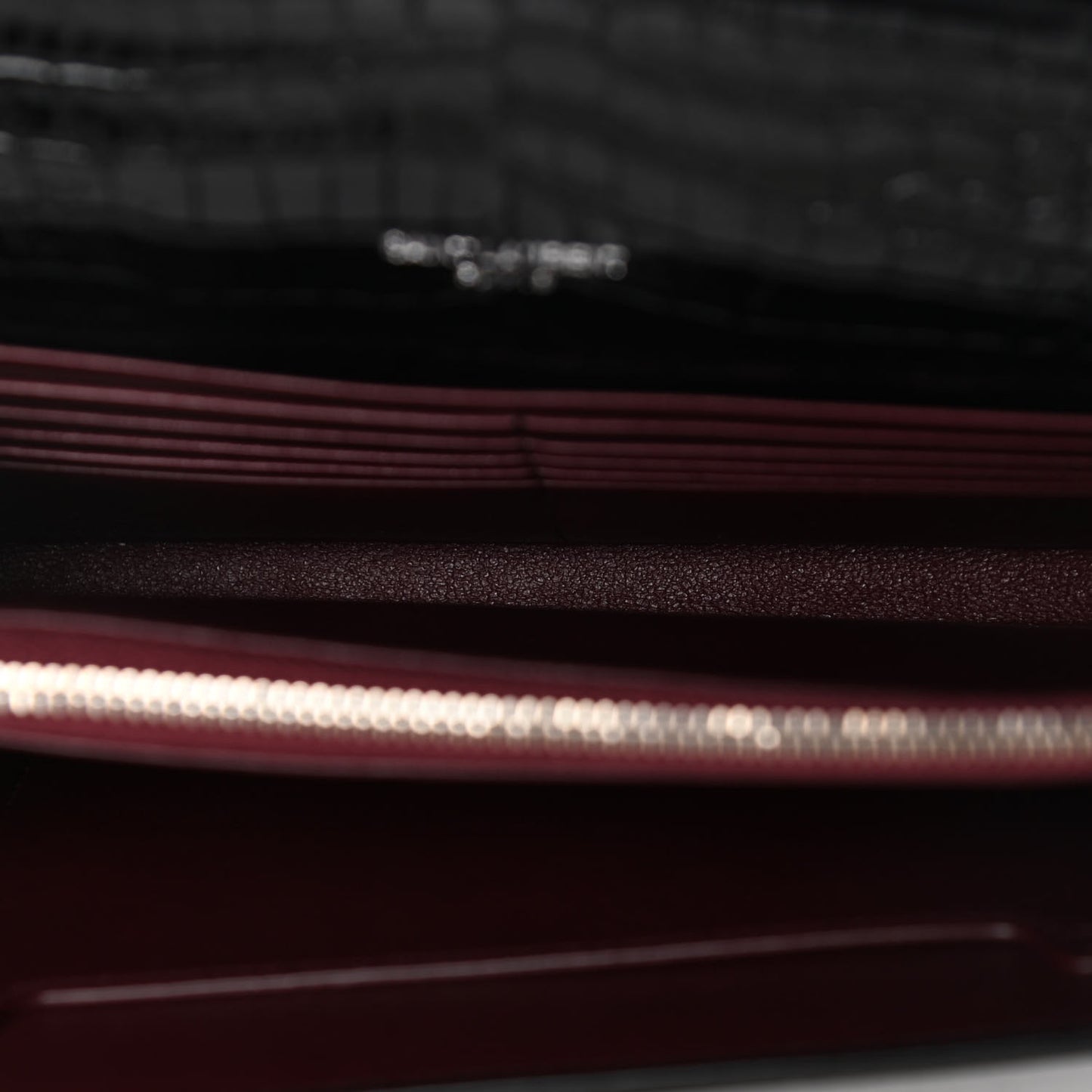 Calfskin Crocodile Embossed Monogram Cassandra Chain Wallet Black Rouge Legion
