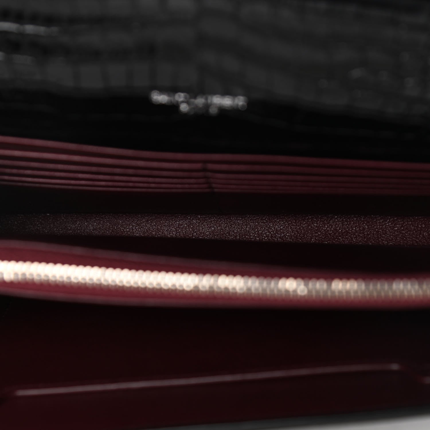 Saint Laurent Calfskin Crocodile Embossed Monogram Cassandra Chain Wallet Black Rouge Legion 4 of 4