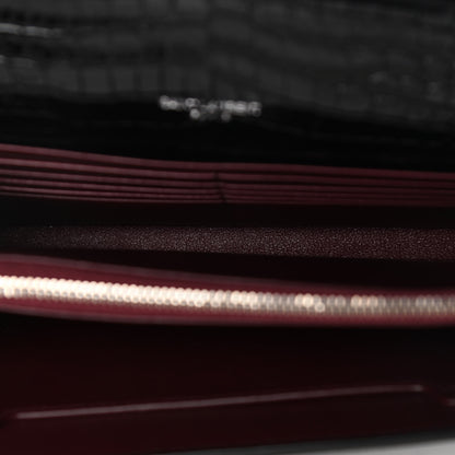 Saint Laurent Calfskin Crocodile Embossed Monogram Cassandra Chain Wallet Black Rouge Legion 4 of 4