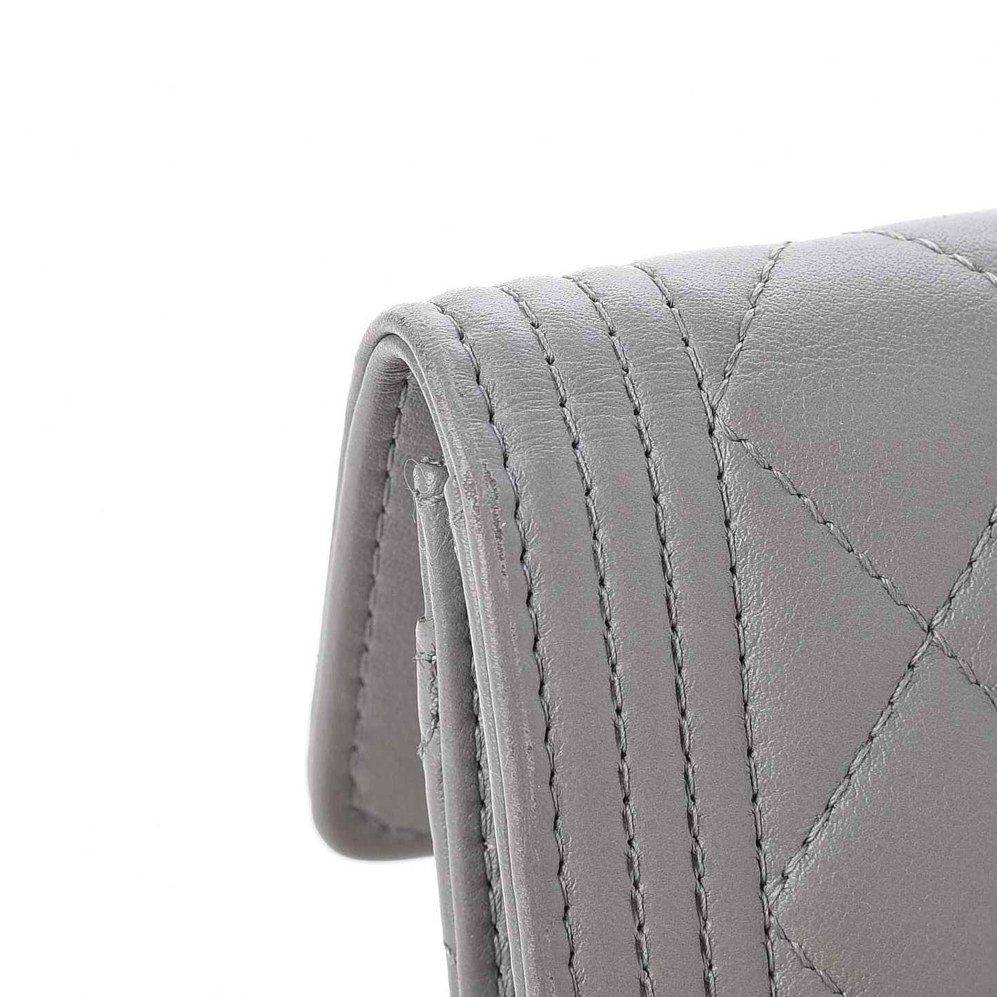 Lambskin Quilted Boy Card Holder Wallet Grey