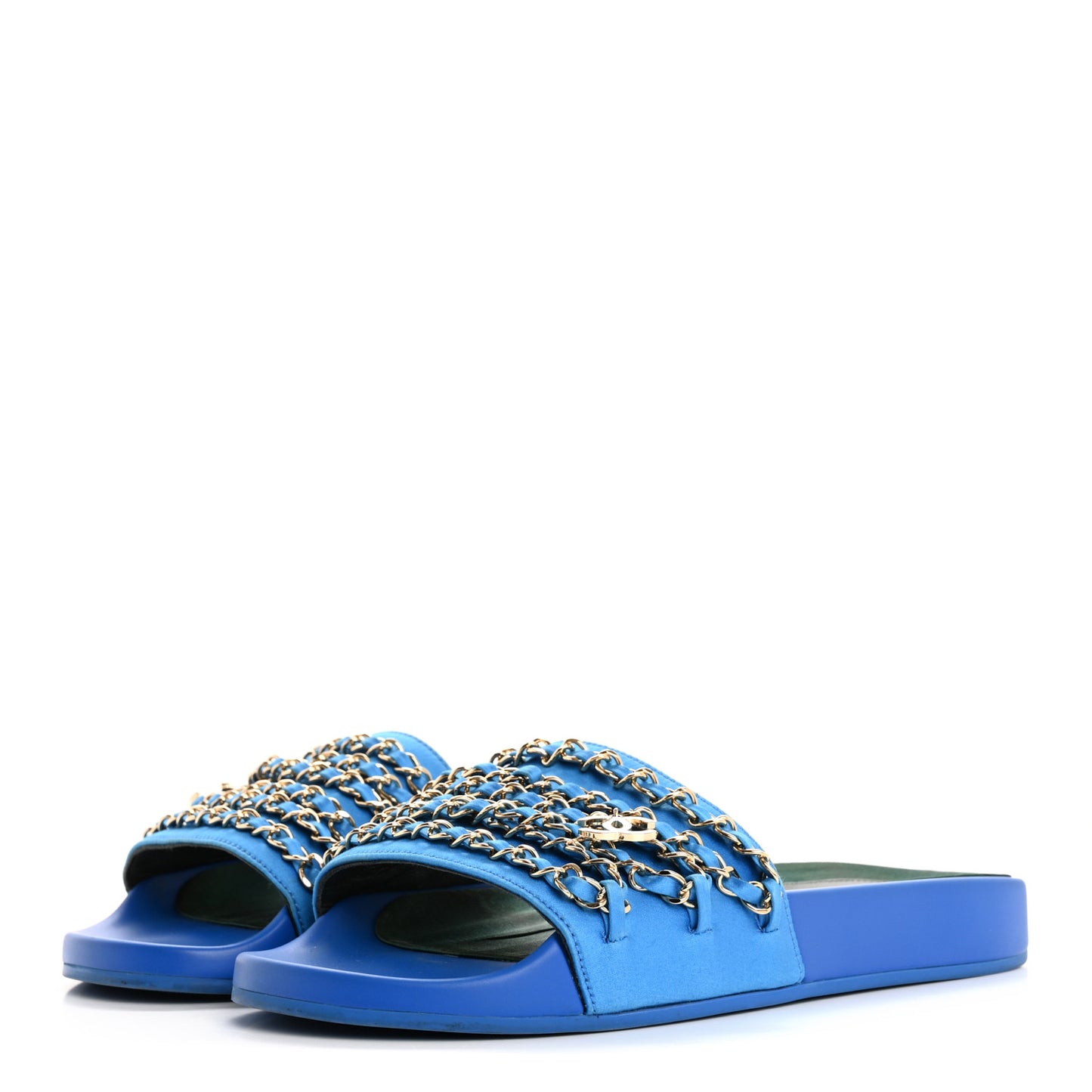 Canvas Chain Flat Sandals 37 Bright Blue