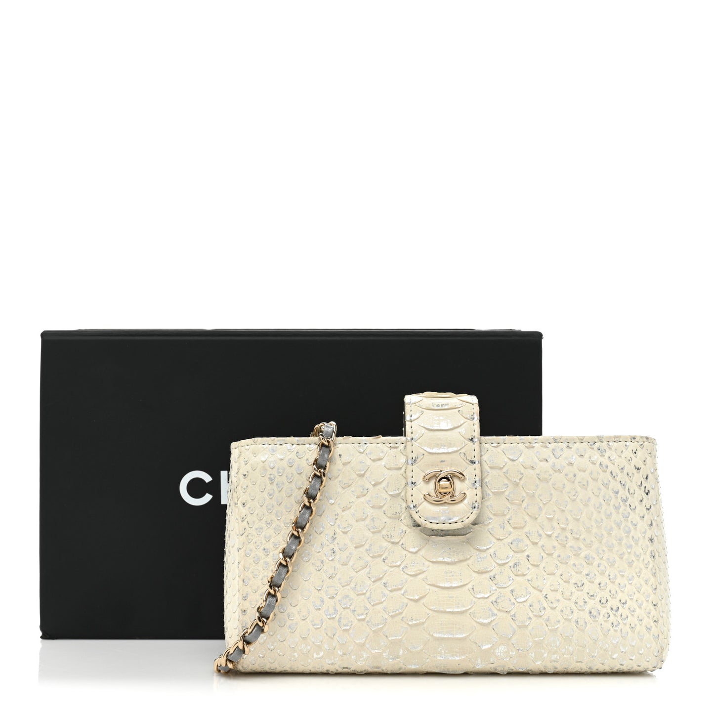 Snakeskin Phone Holder Pouch Clutch White