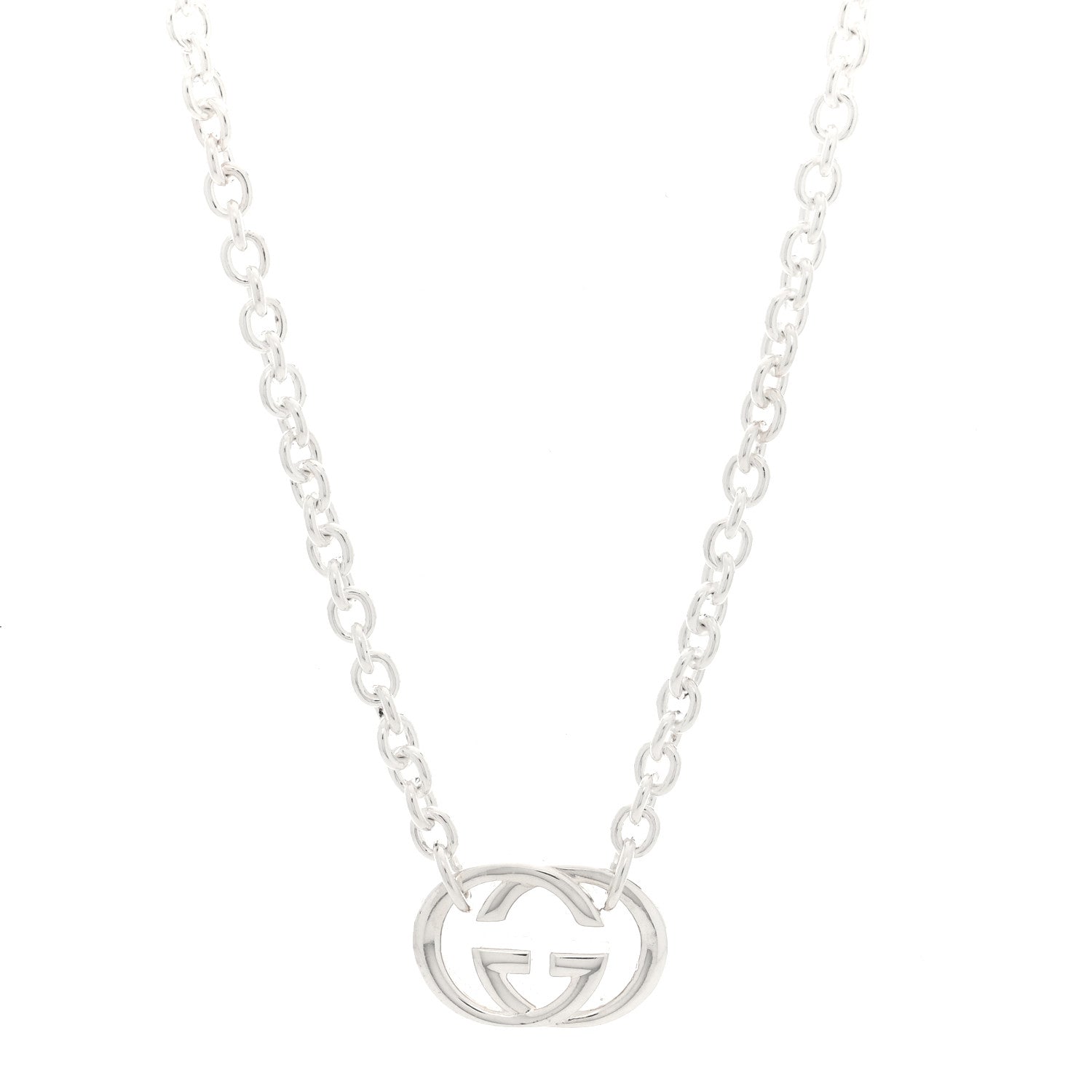 Gucci Sterling Silver Britt Interlocking GG Pendant Necklace 1 of 5