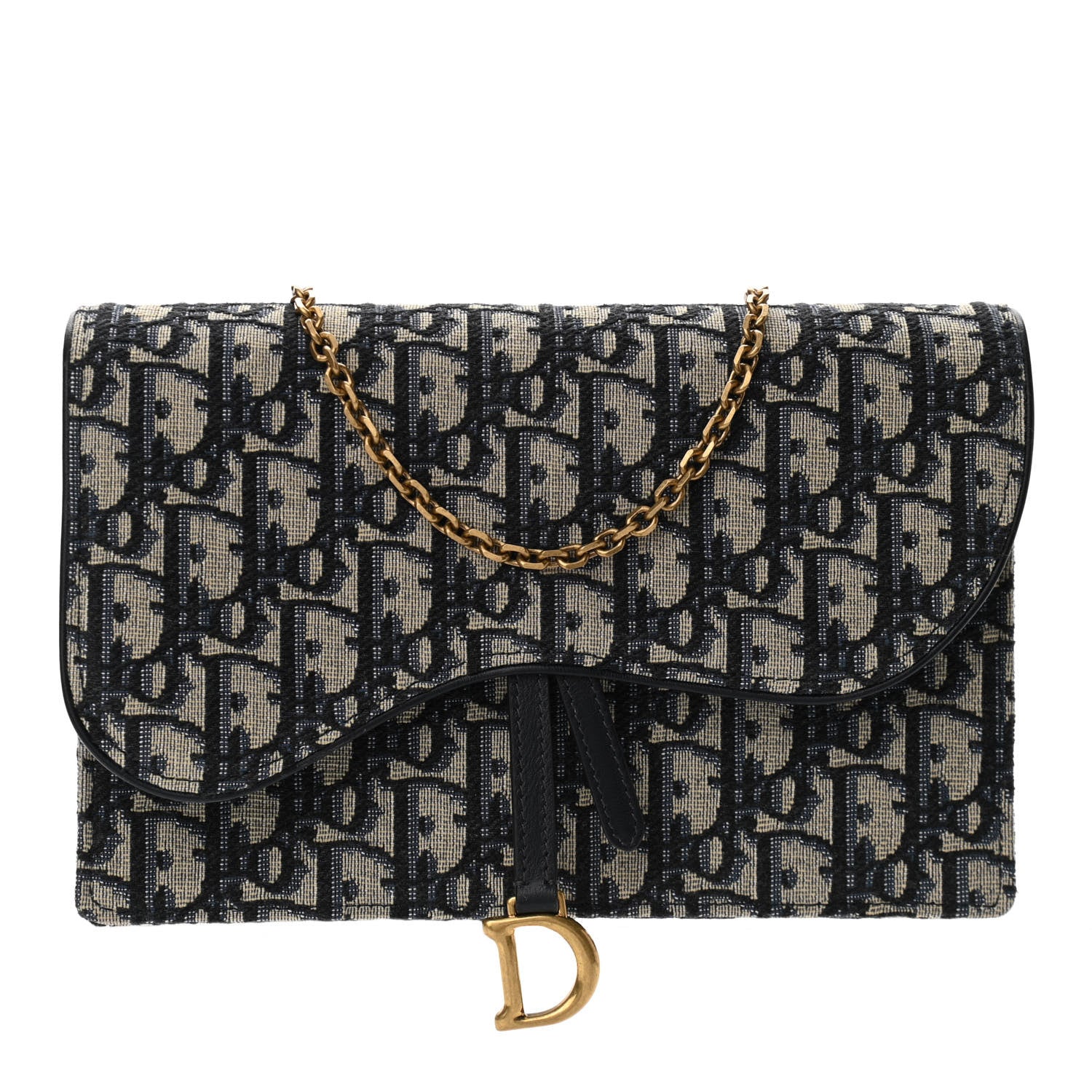 Christian Dior Oblique Saddle Chain Pouch Blue 1 of 9