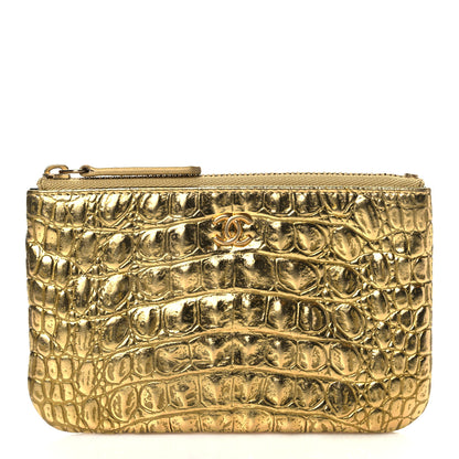 Chanel Metallic Calfskin Crocodile Embossed Cocodile Small Cosmetic Case Gold 1 of 8