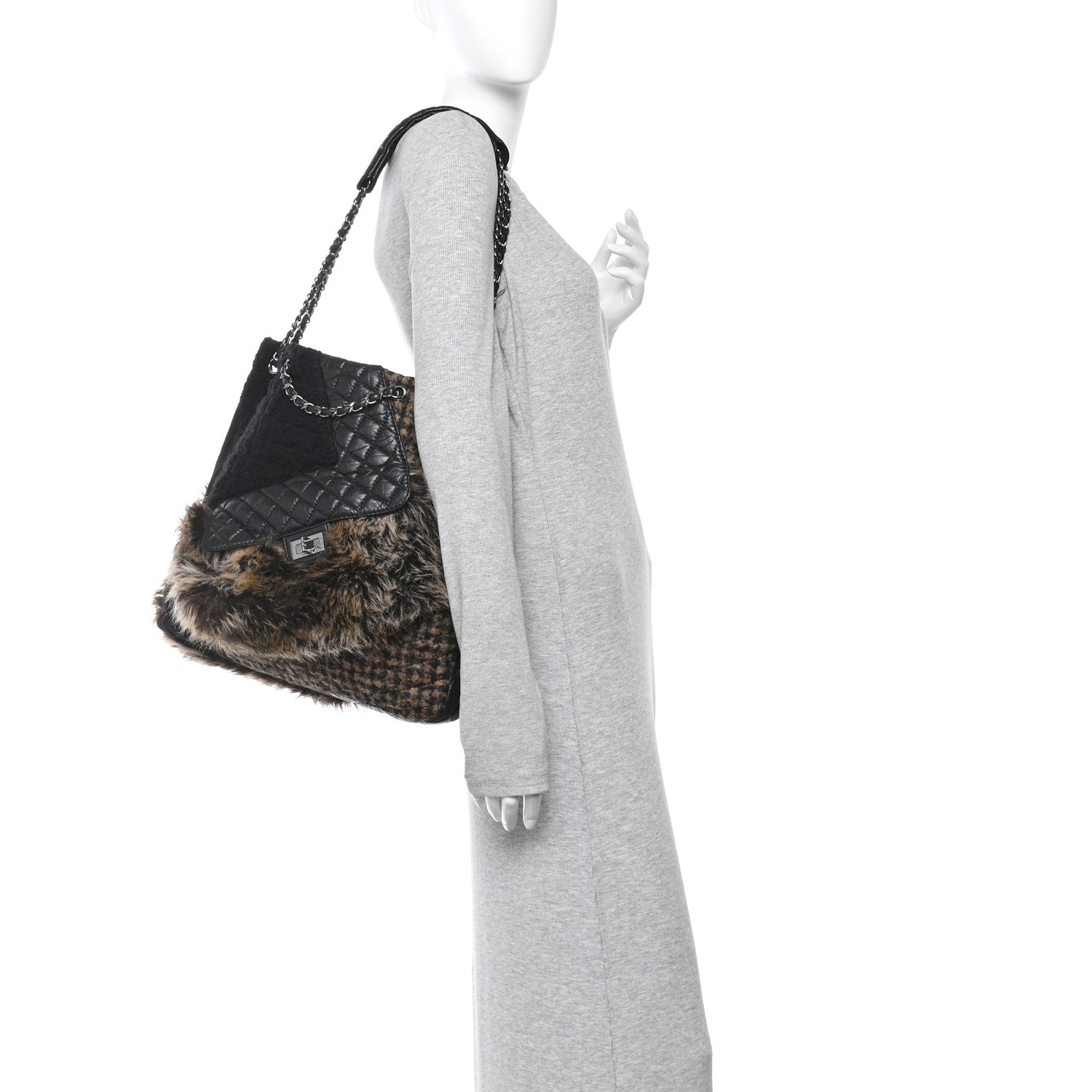 Chanel Tweed Lambskin Fantasy Fur Karl's Cabas Tote Black 2 of 10