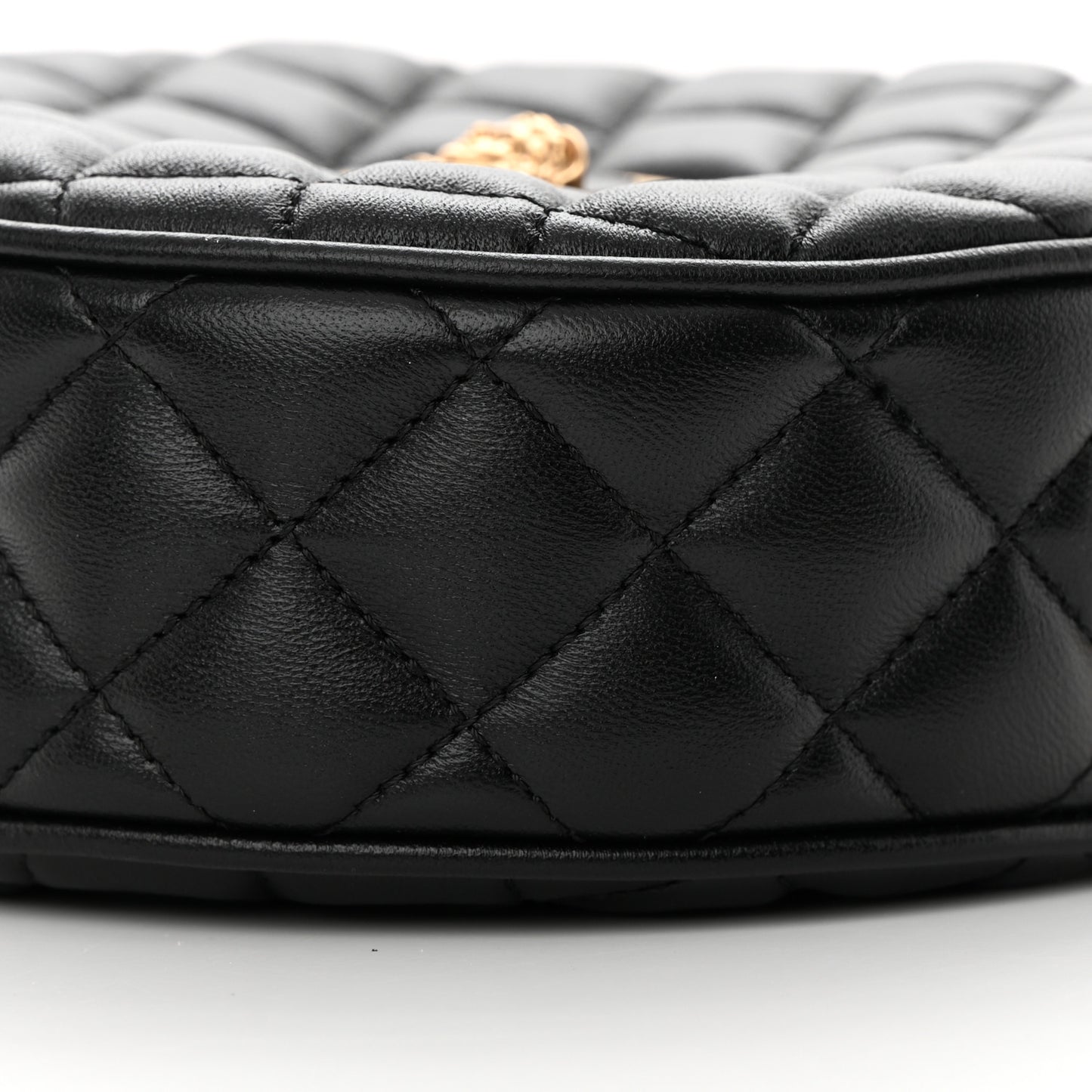 Nappa Quilted Medusa Round Camera Bag Black