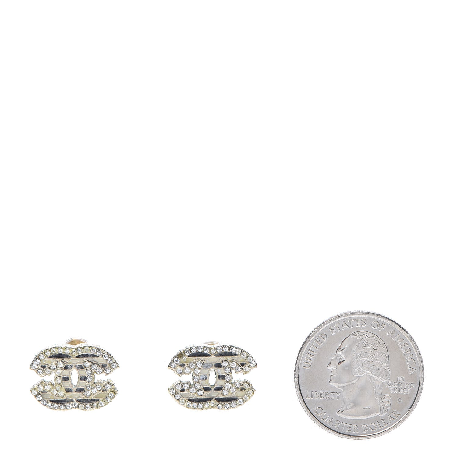 Chanel Crystal CC Enamel Striped Stud Earrings Gold 2 of 7