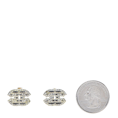 Chanel Crystal CC Enamel Striped Stud Earrings Gold 2 of 7