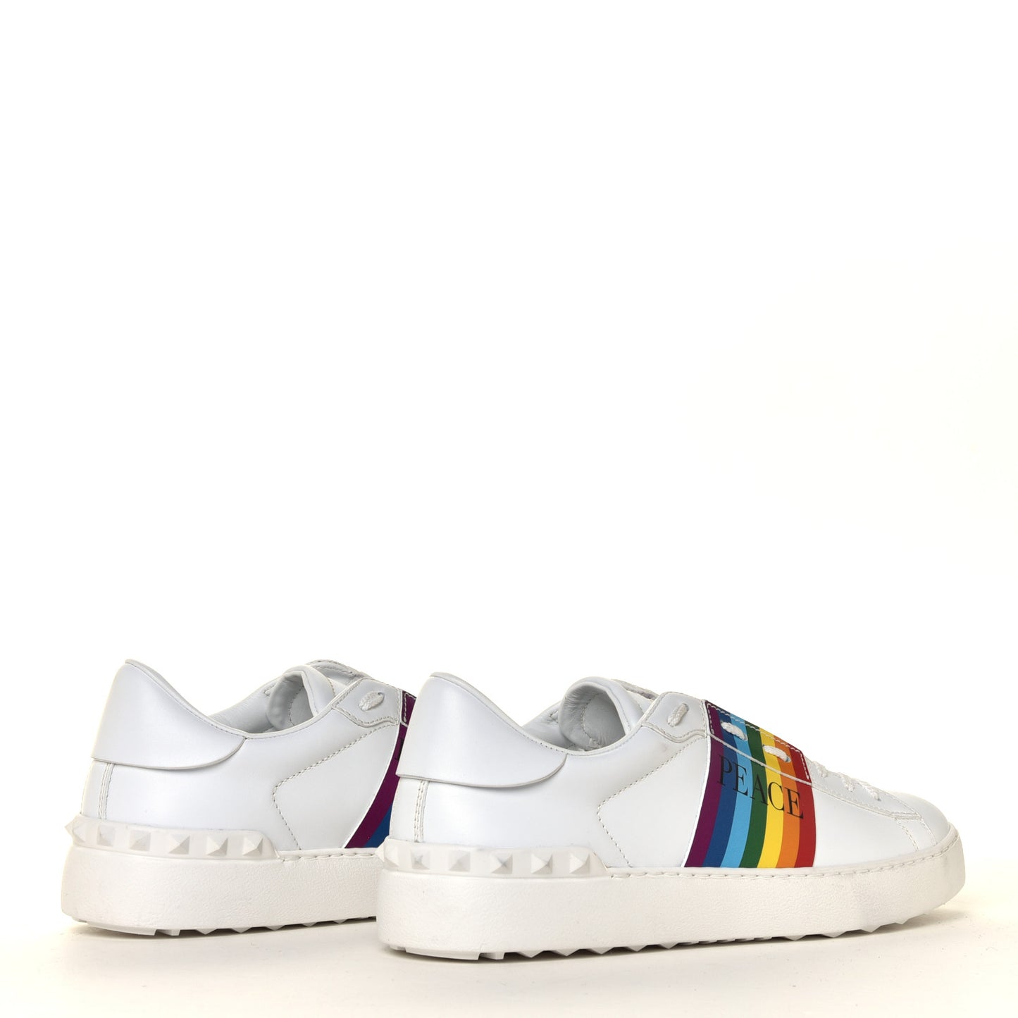 Calfskin Rainbow Printed Rockstud Open Sneakers 40 White Multicolor