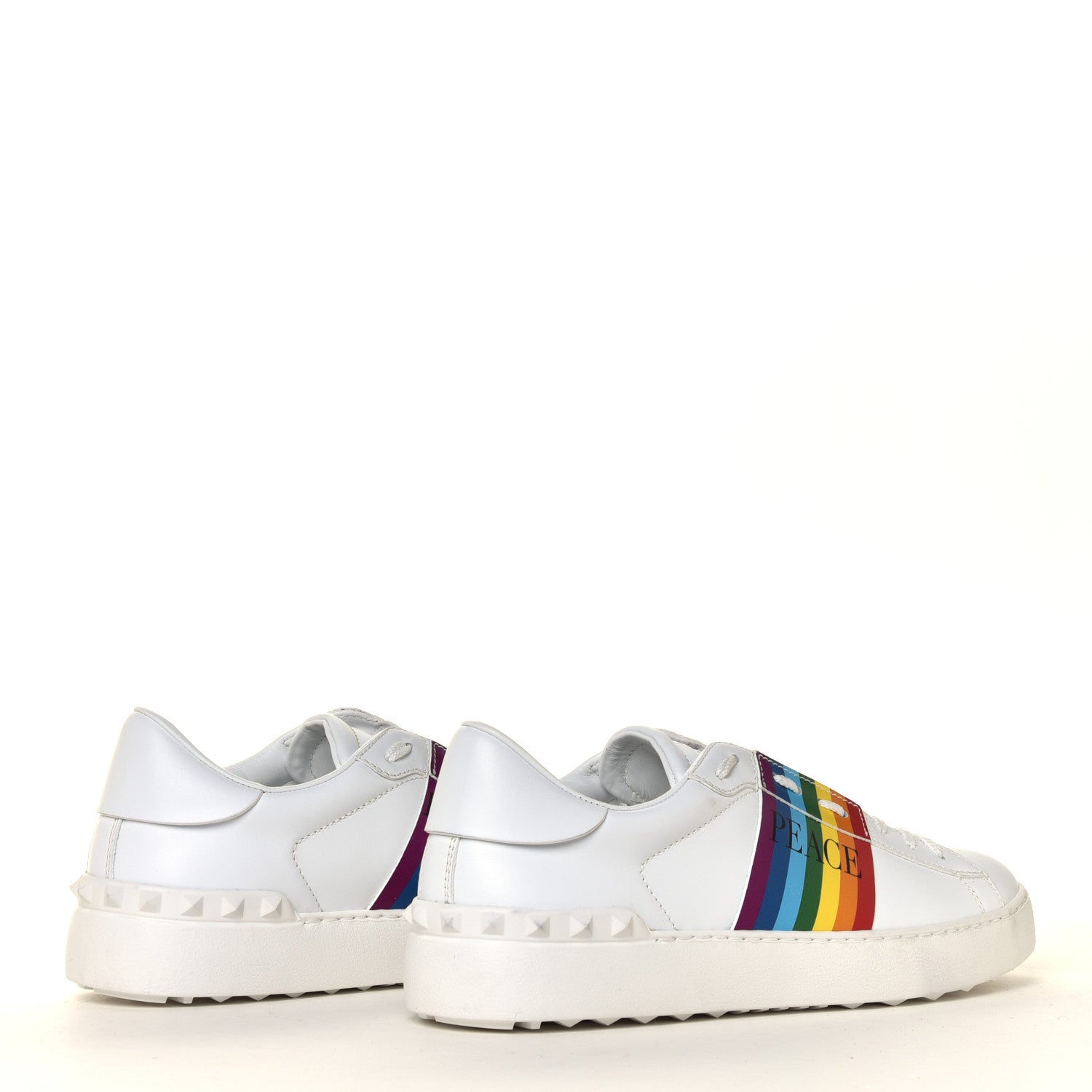 Valentino Garavani Calfskin Rainbow Printed Rockstud Open Sneakers 40 White Multicolor 8 of 16