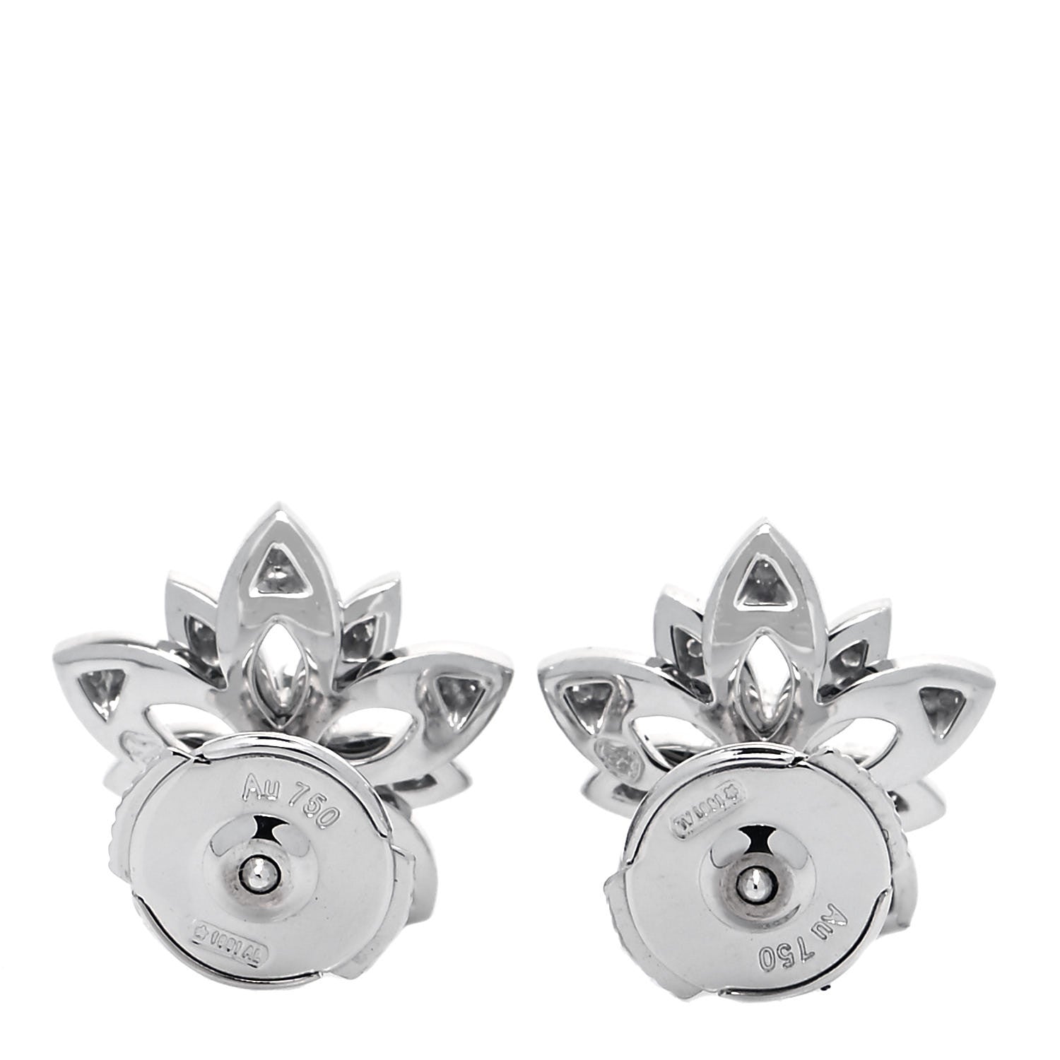 Van Cleef & Arpels 18K White Gold Diamond Mini Lotus Openwork Earrings 3 of 5