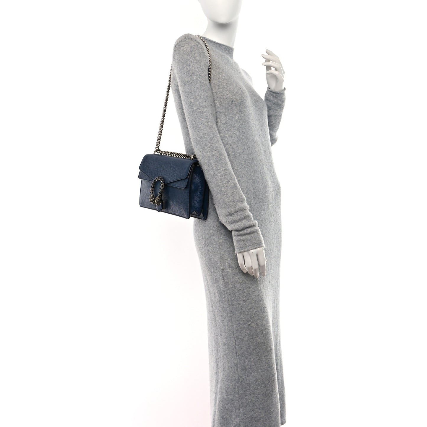 Pebbled Calfskin Small Dionysus Shoulder Bag Blue Agata