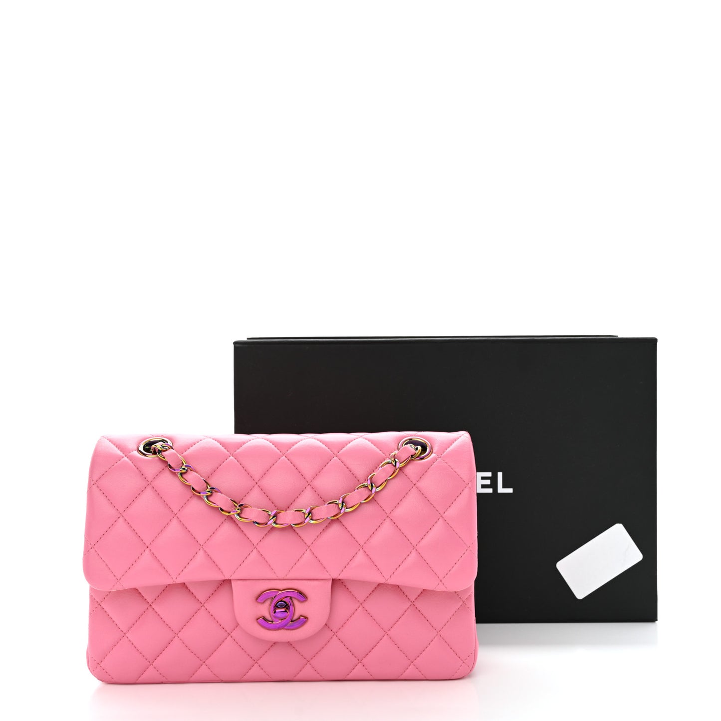 Lambskin Quilted Small Double Flap Pink Yellow