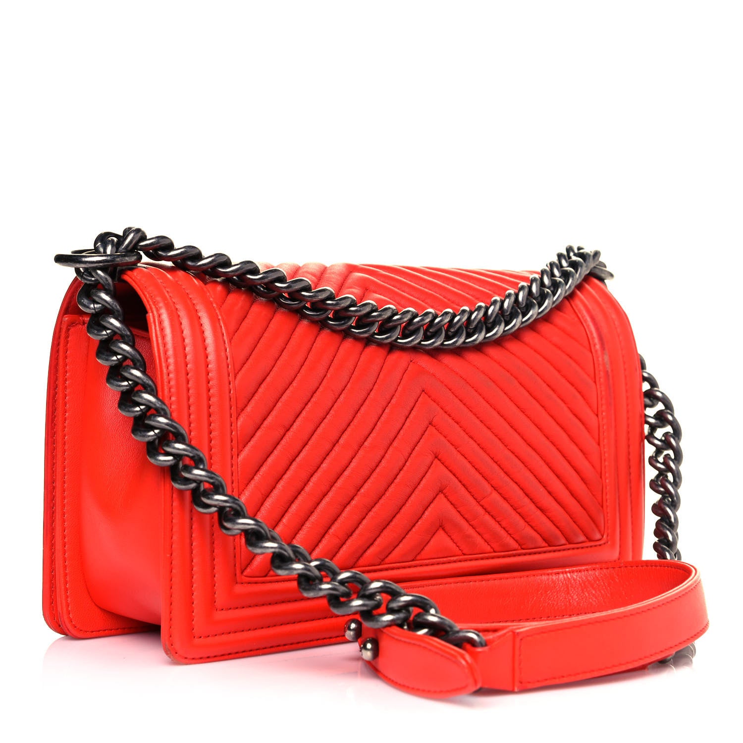 Chanel Wrinkled Lambskin Chevron Quilted Medium Boy Flap Orange 3 of 15