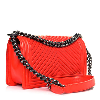 Chanel Wrinkled Lambskin Chevron Quilted Medium Boy Flap Orange 3 of 15